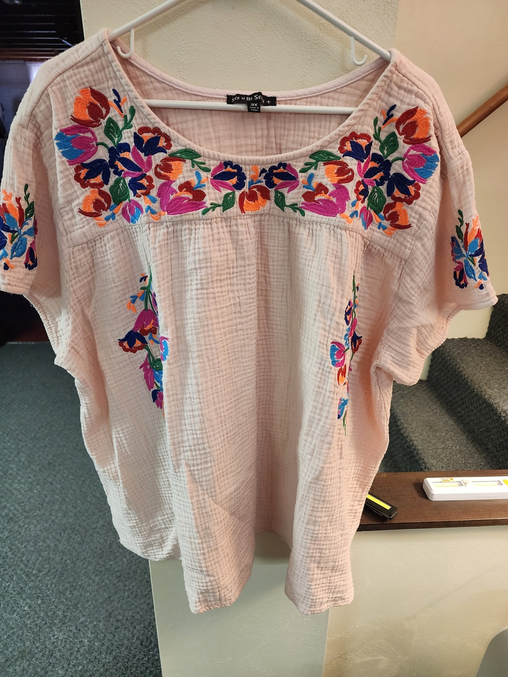 Seen Or Be Seen 3x Pink Cotton Embroidered Boho Top